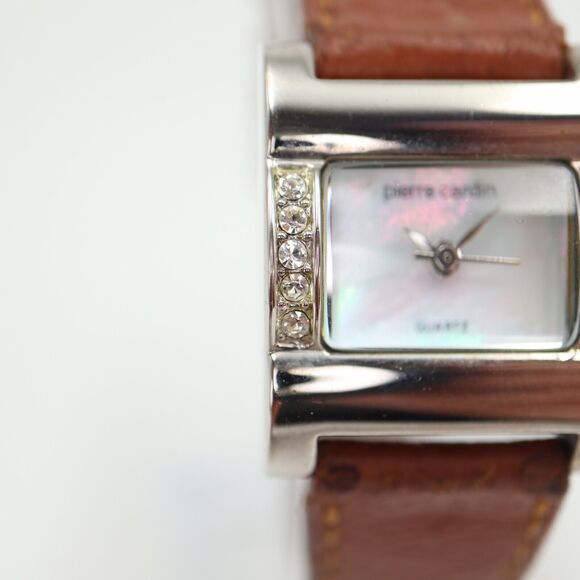 Pierre Cardin Womens 23mm MOP Rectangle Tank Dial Brown Leather Working - Picture 8 of 14